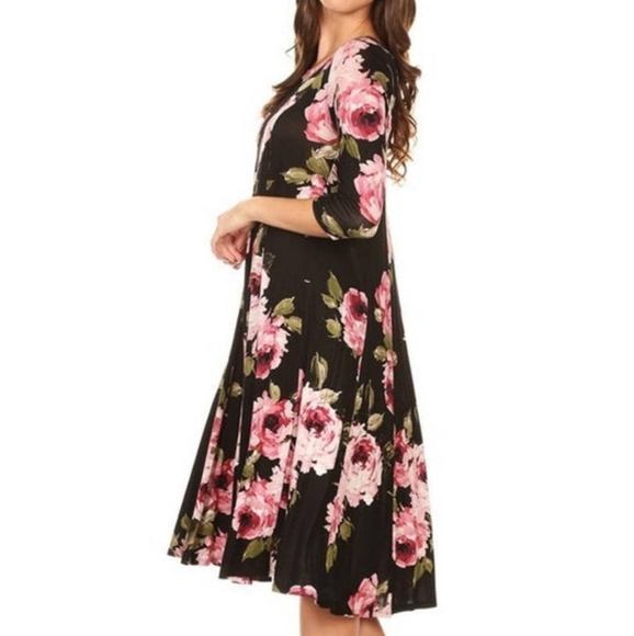 (Brand New) Floral Print Dress Knee Length 3/4 Sleeve - Picture 2 of 3